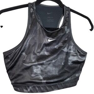 Nike Dri Fit black camo unlined sports bra size Large Shiny